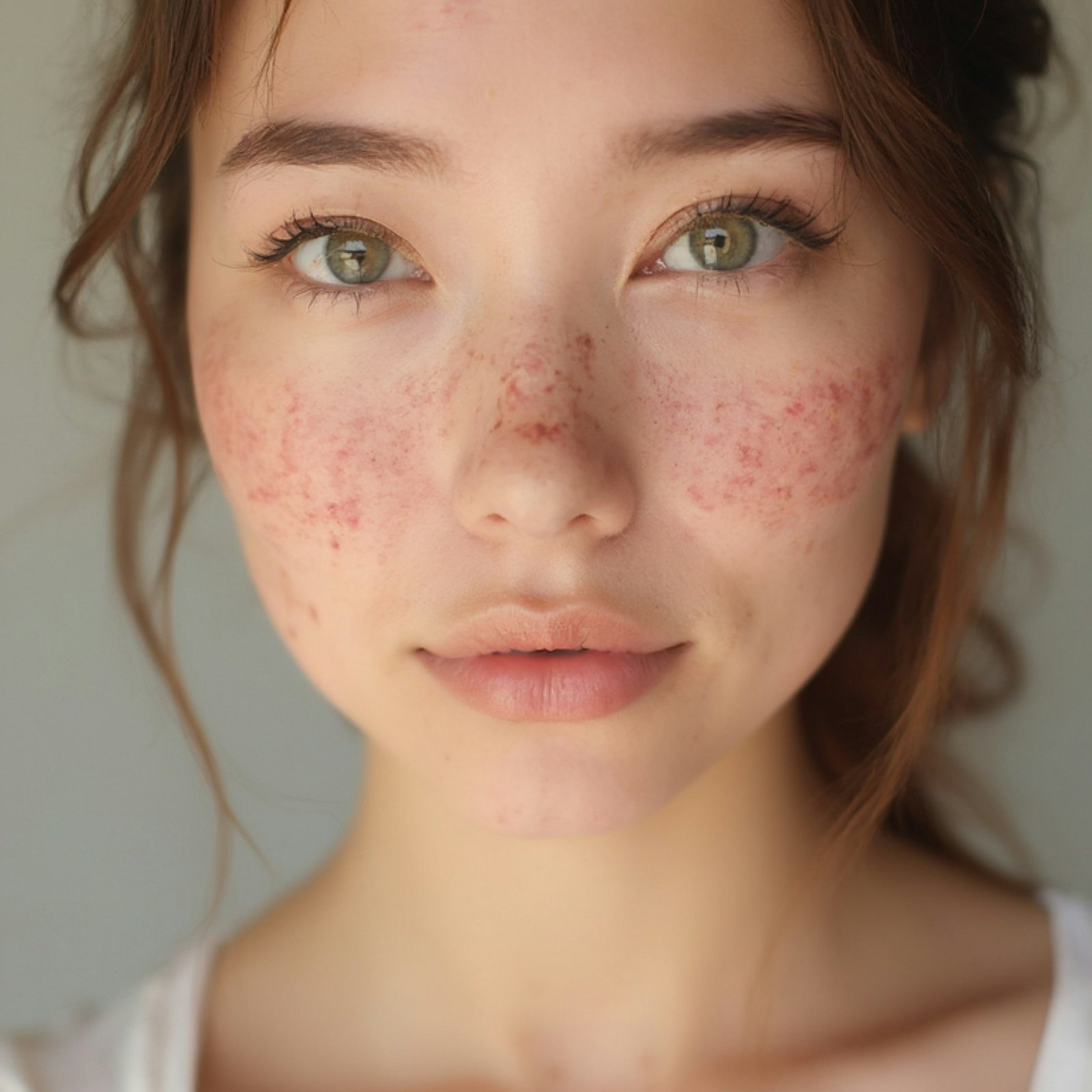 Close portrait showing pigmentation across the cheeks
